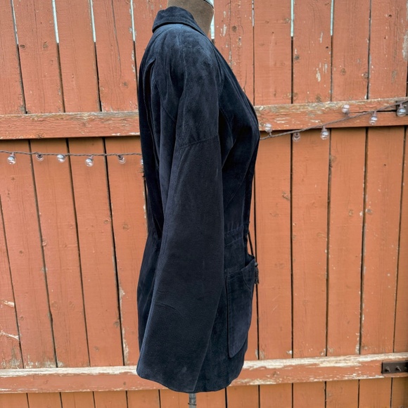 Vintage 80s Deep Navy Blue Suede Parka Jacket - Picture 4 of 12